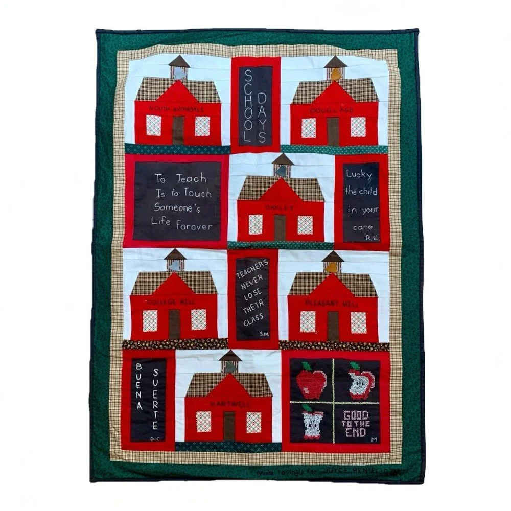 VTG Handmade School Days Quilt ‘90 Cincinnati Ohio For Joyce Hensel Complete